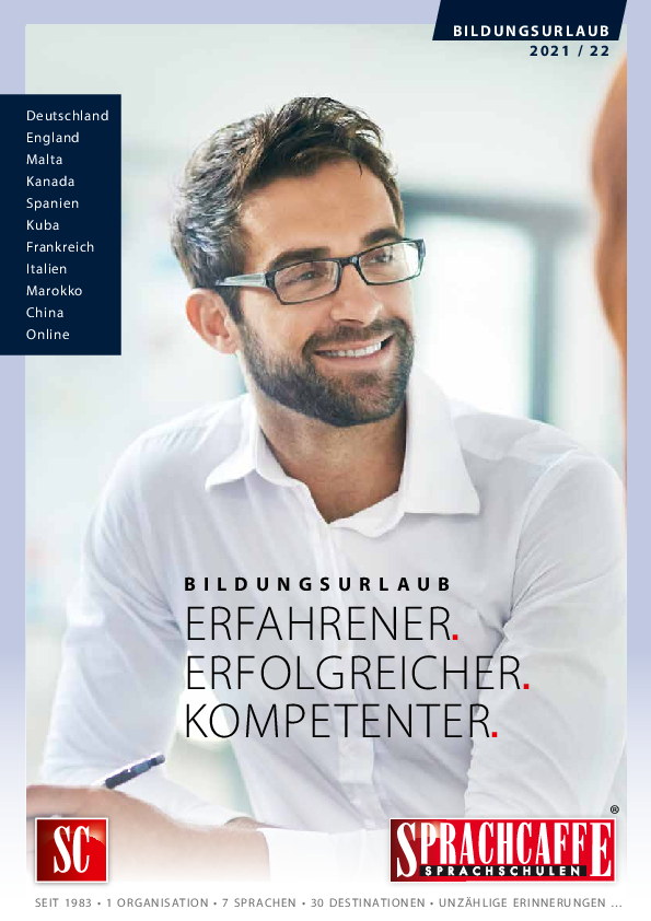 Das Bild zeigt das Cover unseres Sprachcaffe Bildungsurlaub Katalogs.